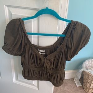 Urban Outfitters Brown Cropped Smock Blouse
